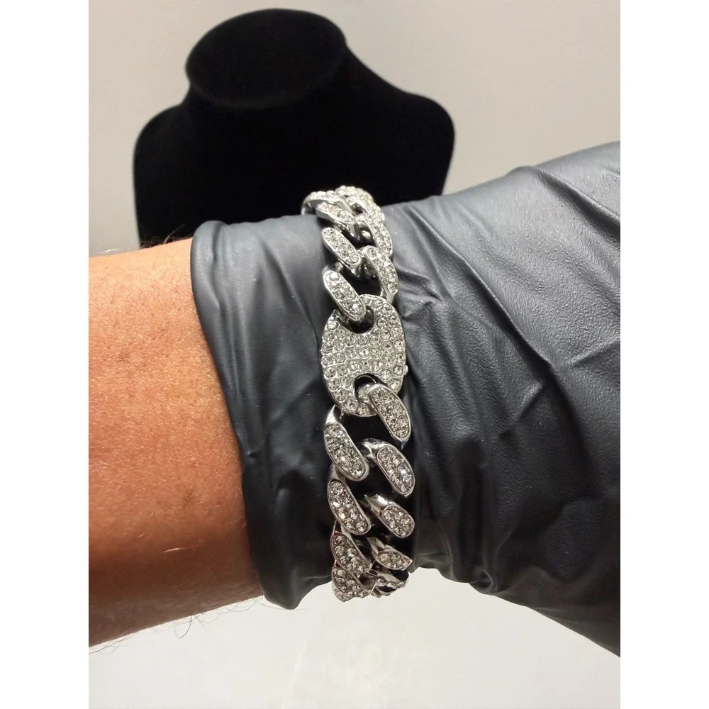 cuban bracelet iced out vvcsz stones over stainless 8 imch 13mm triple lock box